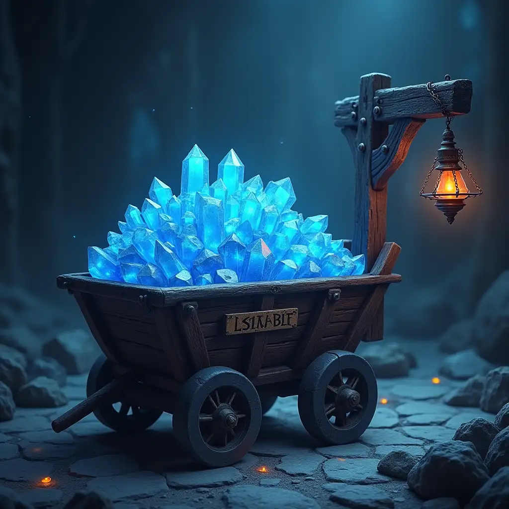 Demonic Miners Cart Overflowing with Blue Crystals