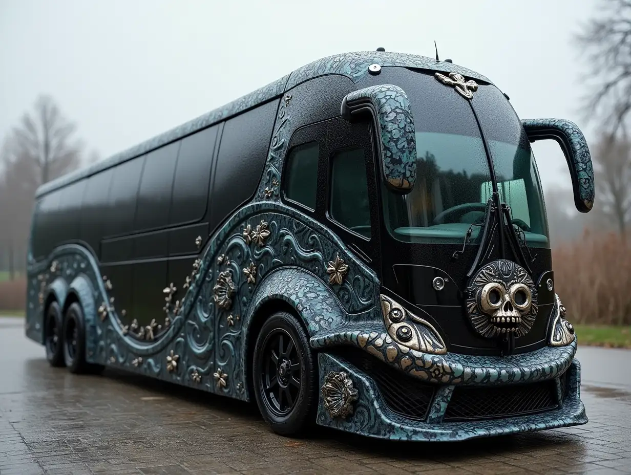 Modern utopian sportomnibus with skull and lowered body with 18 inch aluminum wheels Gothic