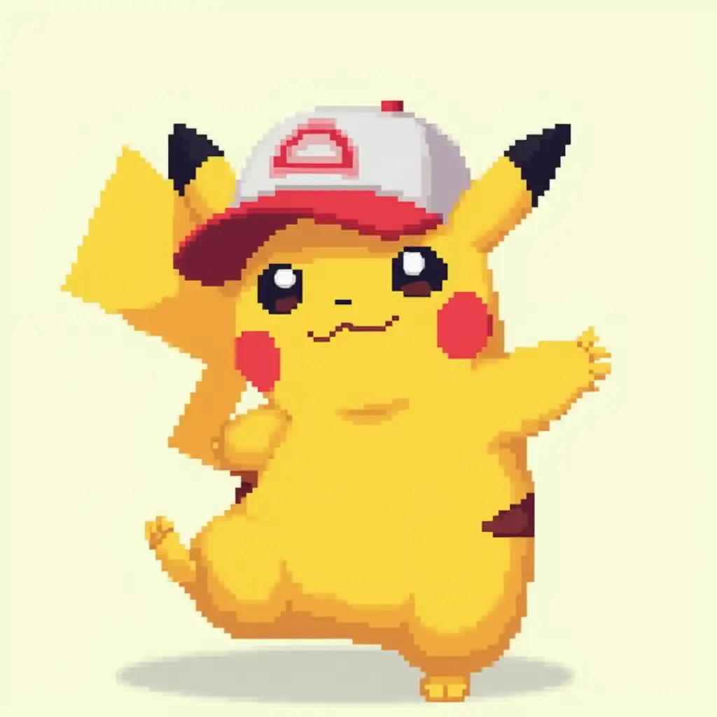 Pikachu-Wearing-a-Hat-in-Pixel-Art-Style