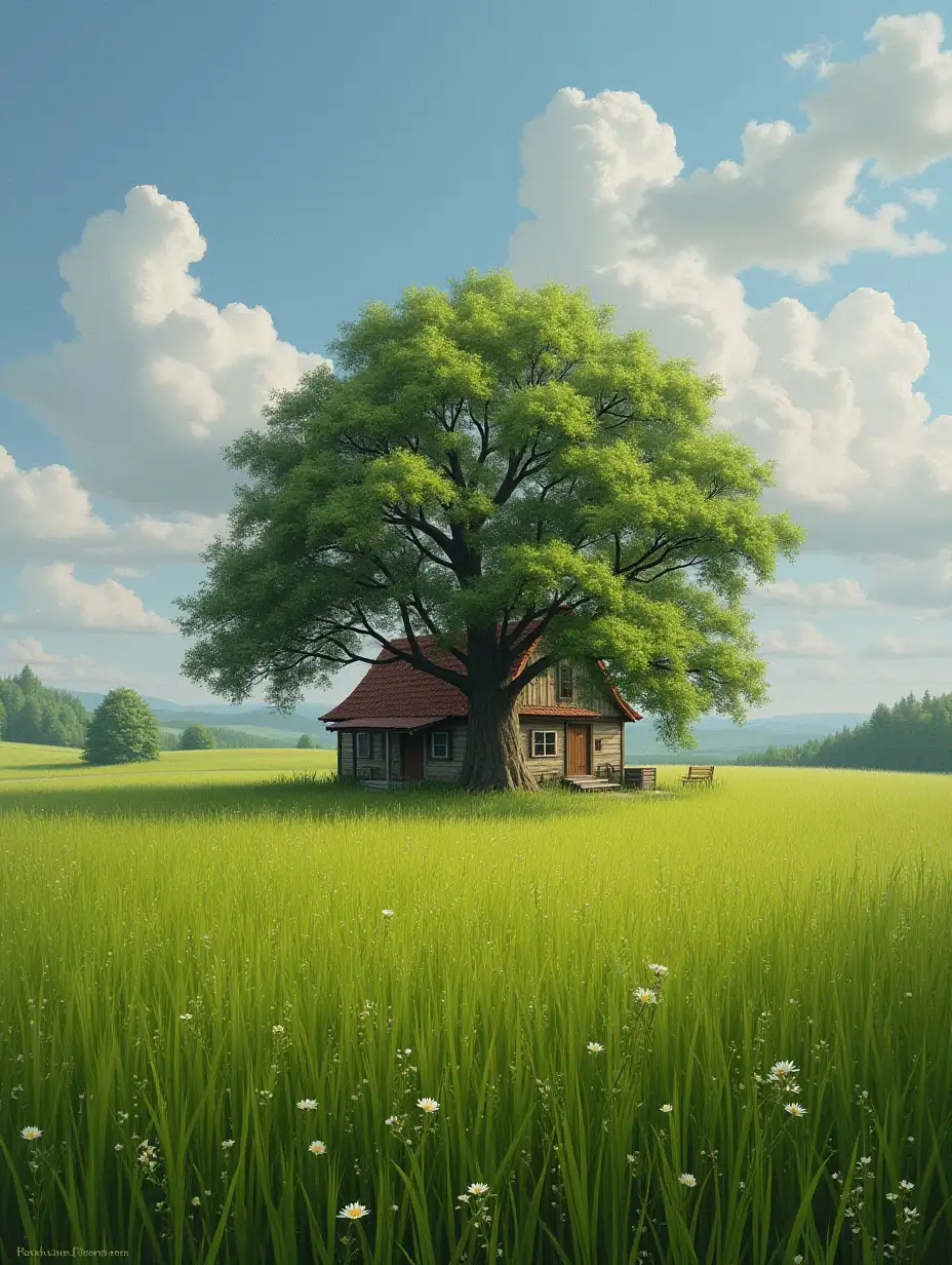 village house tree grass