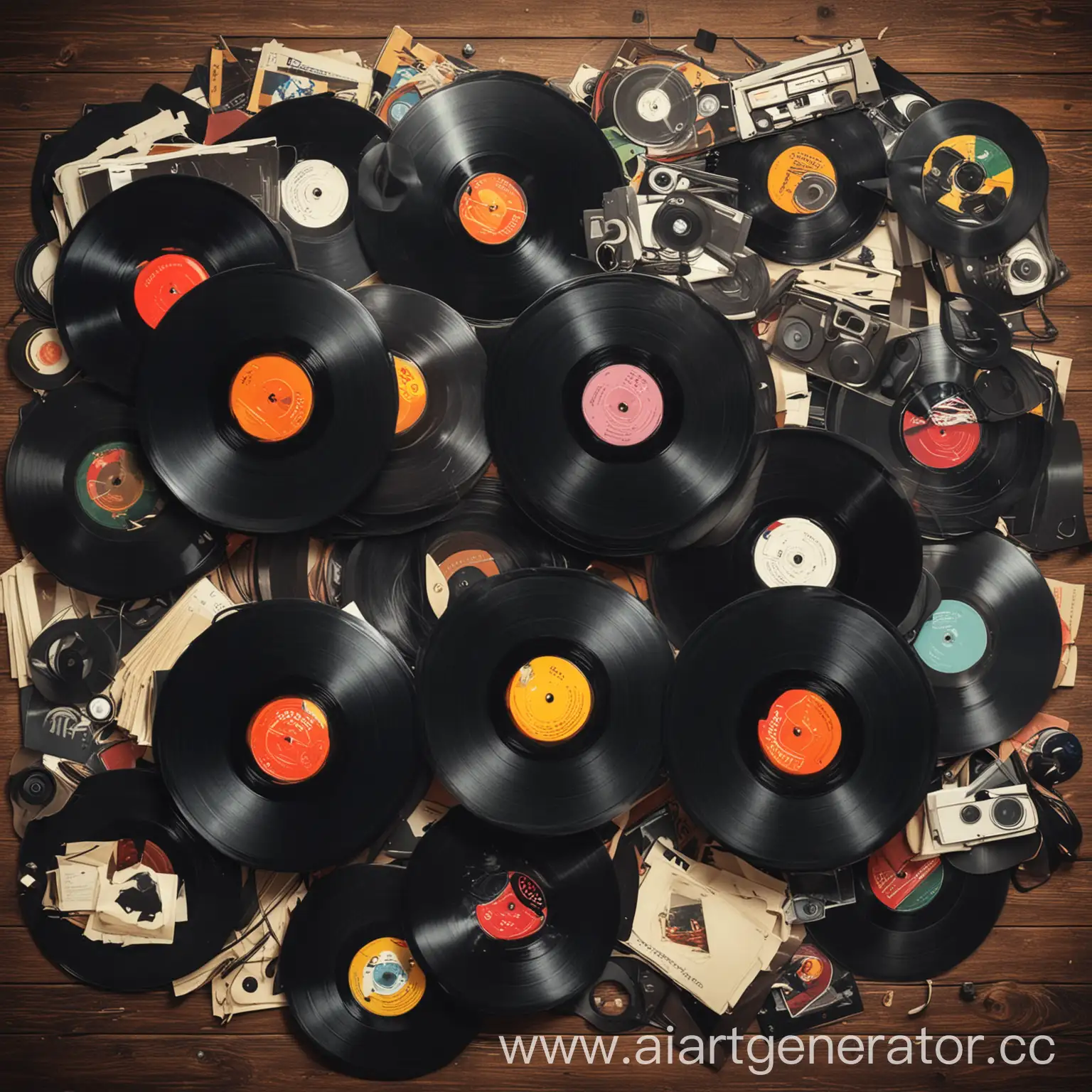 Vintage-Vinyl-Records-and-Audio-Tapes-Displayed-on-Table