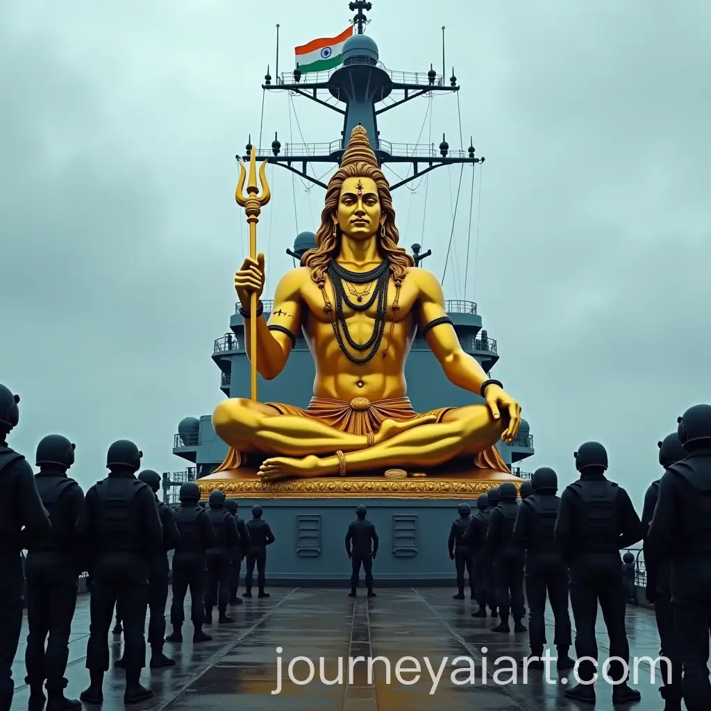Golden-Statue-of-Lord-Shiva-onAI-Art-Prompt-Expansion-Indian-Navy-Warship-with-Navy-Personnel