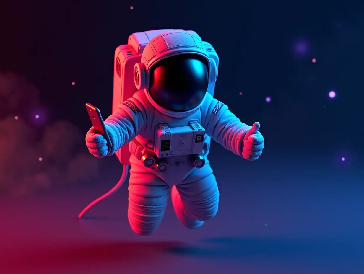 3D-Astronaut-in-Space-Holding-Smartphone-and-Giving-ThumbsUp