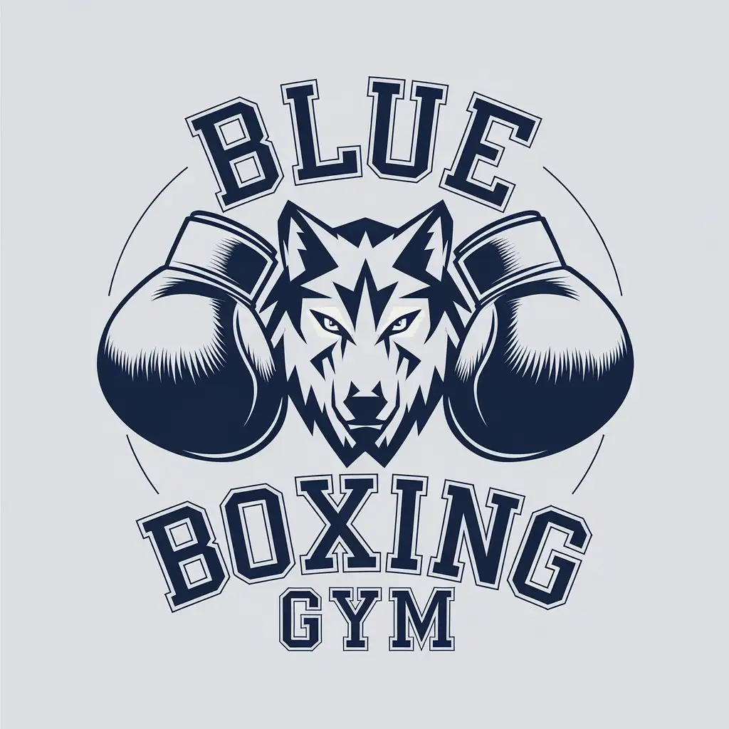 a vector logo design,with the text "Blue boxing gym", main symbol:boxing gloves, wolf head,Moderate,clear background