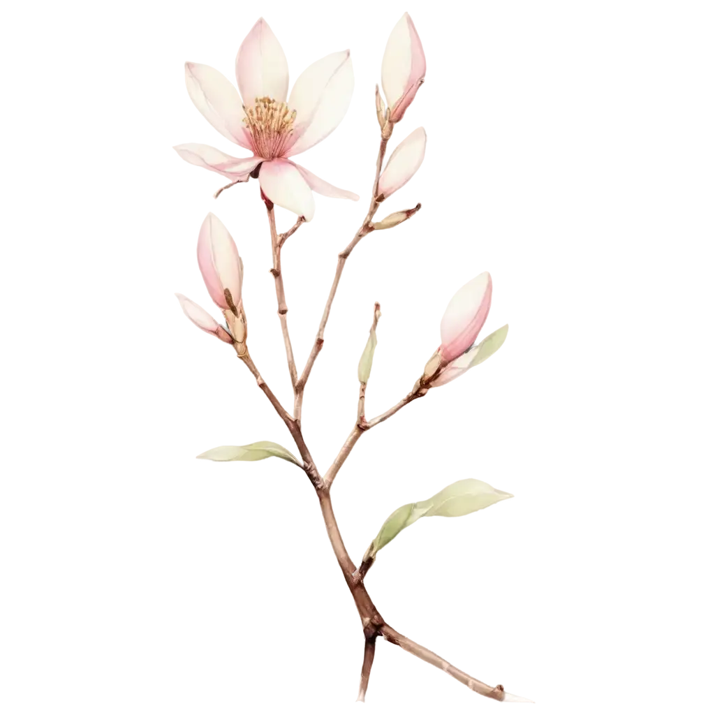 Delicate-Magnolia-Branch-Watercolor-PNG-with-Transparent-Background