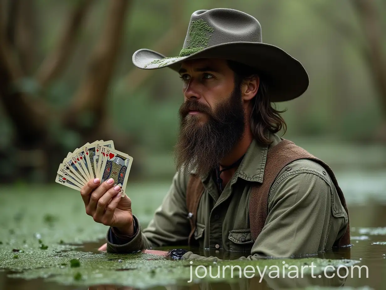 Cowboy-with-Cards-in-a-Swamp-Algae-on-His-Body