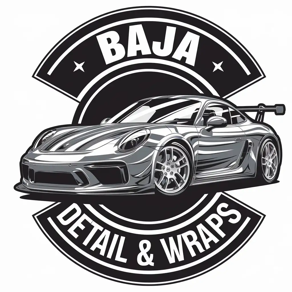 LOGO Design for Baja Detail Wraps Sports Car Symbol with Complex Automotive Theme