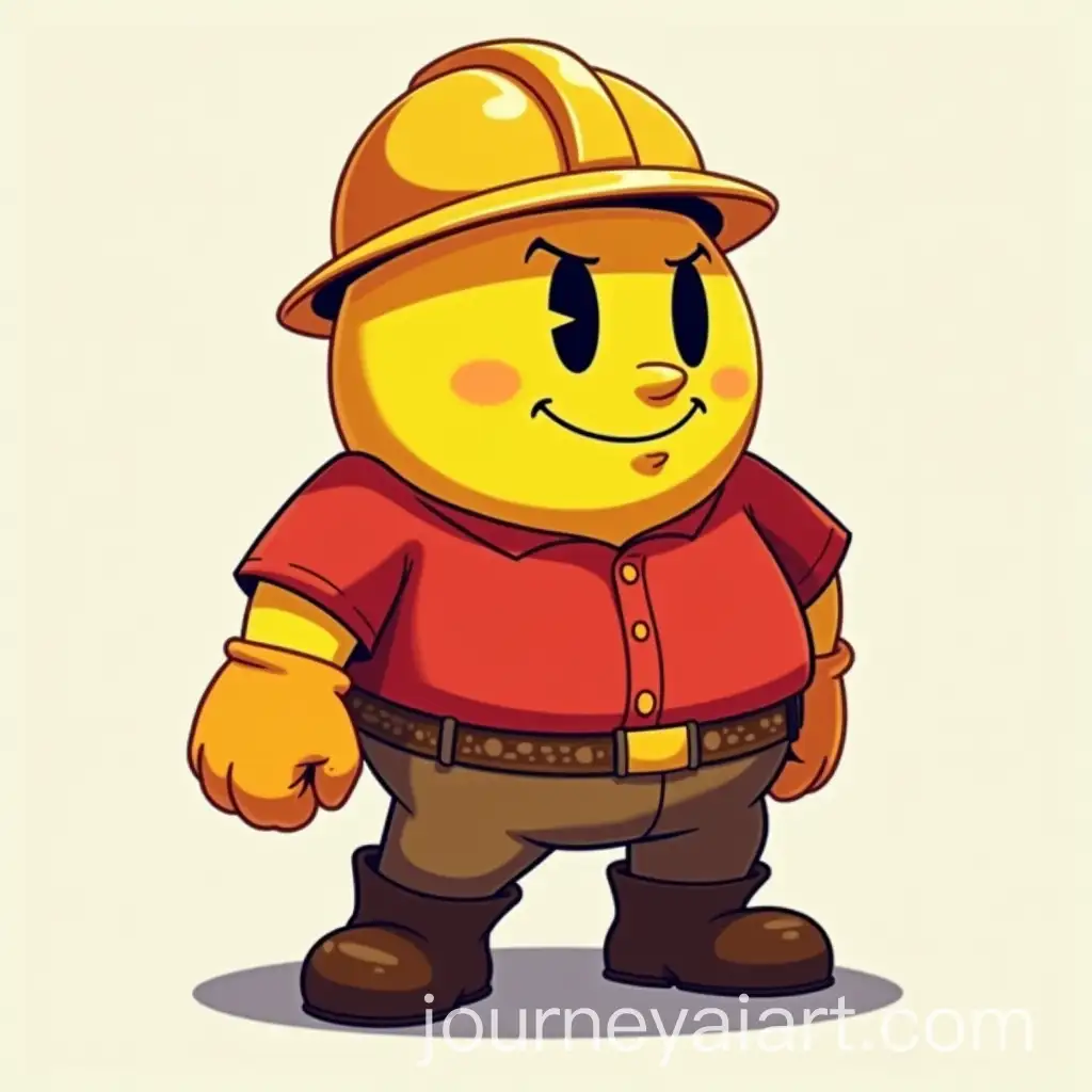 Character-in-PAC-MAN-Style-with-Red-Shirt-Brown-Pants-and-Safety-Helmet