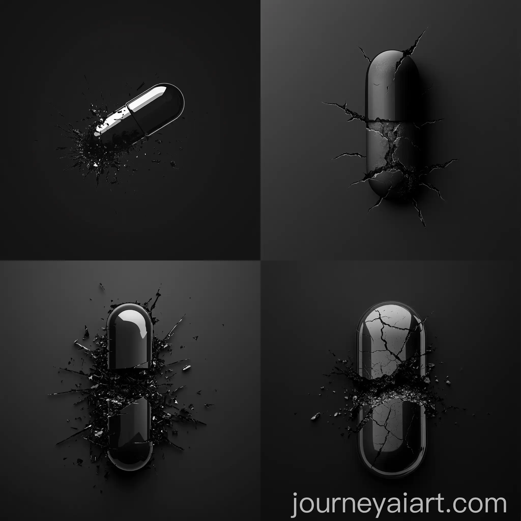 Broken-Black-Pill-Capsule-on-Dark-Background