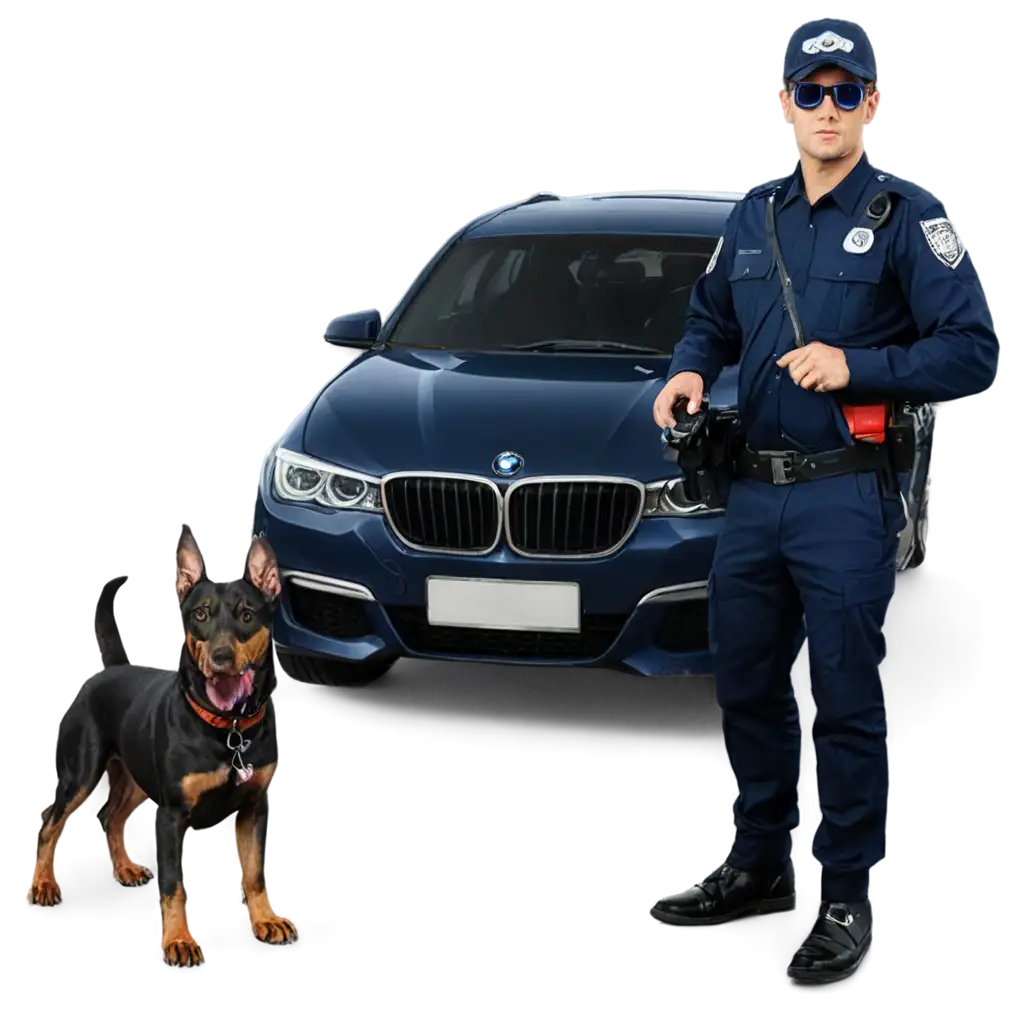 Police-Officer-with-Doberman-and-BMW-in-Tokyo-Night-PNG-Image-for-Enhanced-Clarity-and-Detail