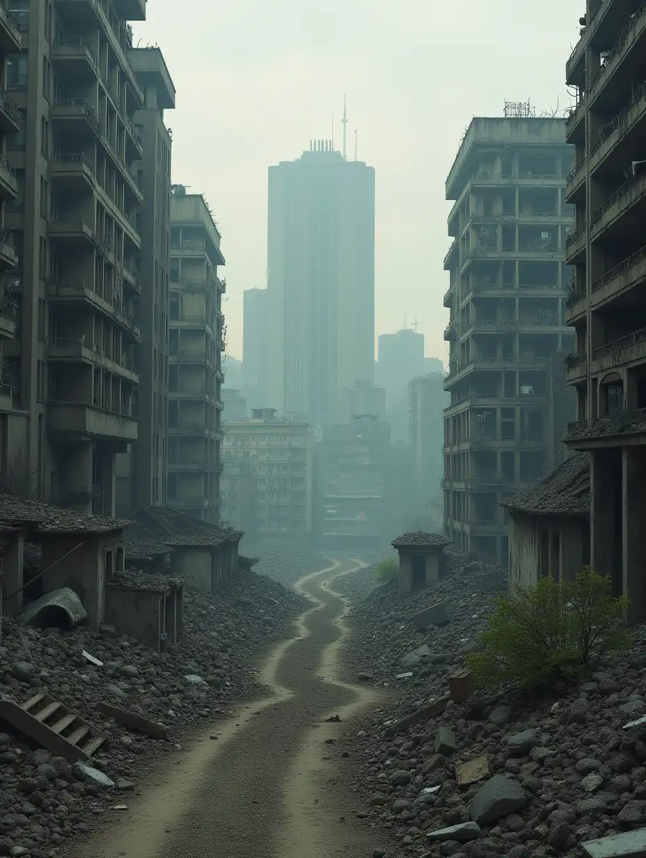 devastated city after 100 years, from a nuclear destruction