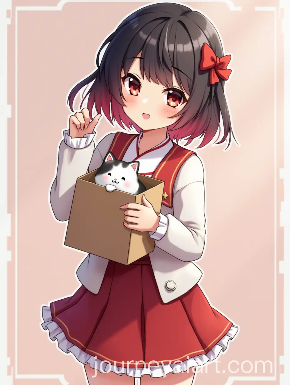 Anime-Girl-with-Short-Black-and-Red-Hair-Wearing-Cute-Cat-Box