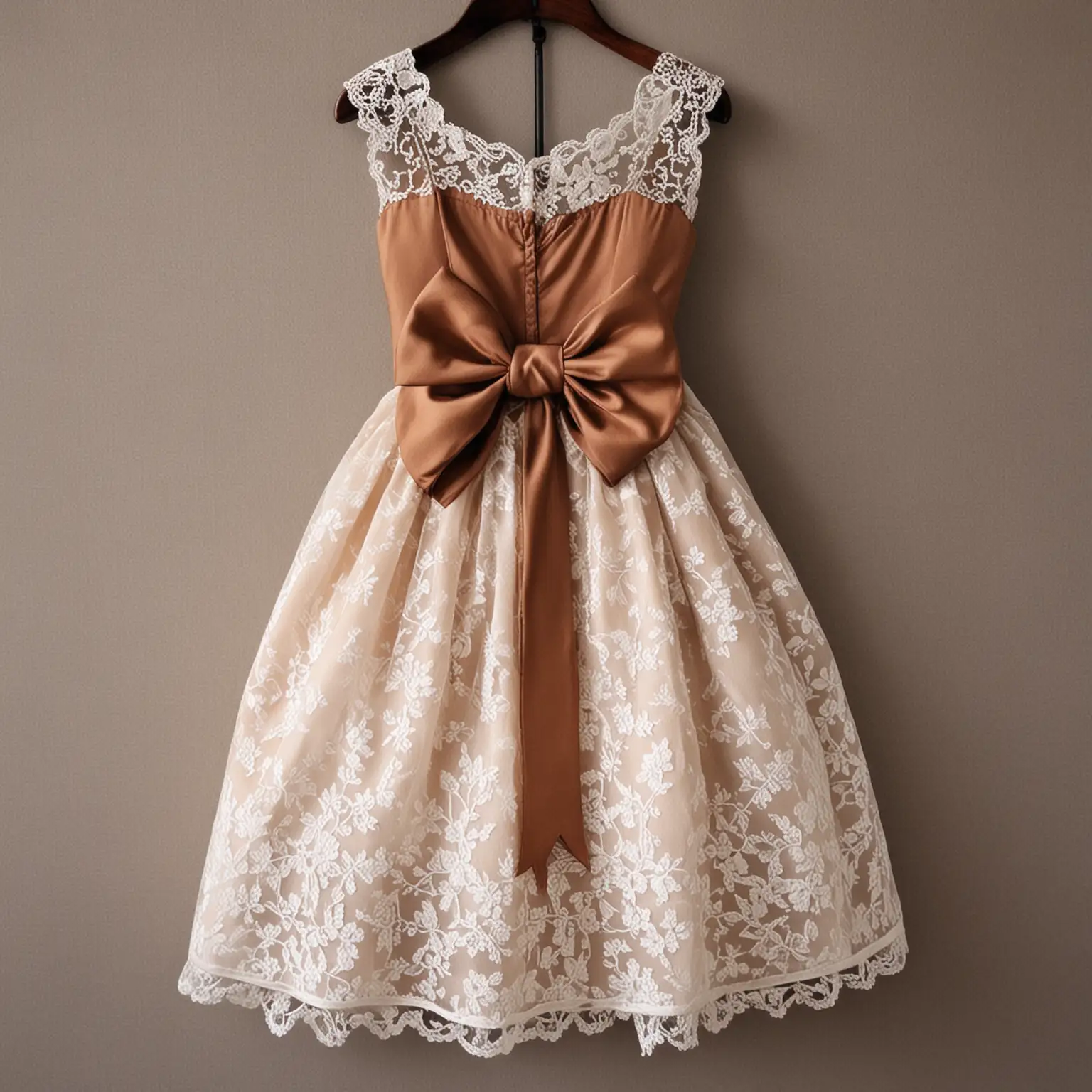 Elegant-AnkleLength-Brown-Dress-with-White-Lace-and-Subtle-Bow