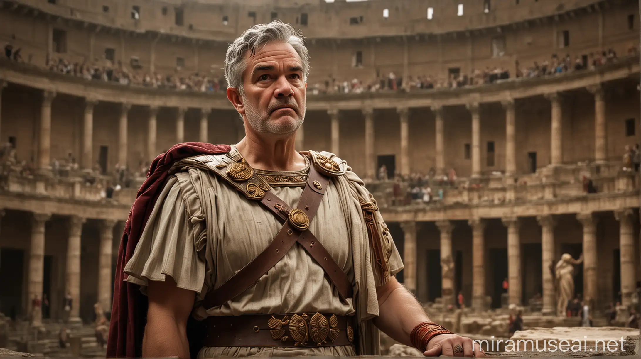 Jerome Powell as Commodus in Roman Toga at Coliseum