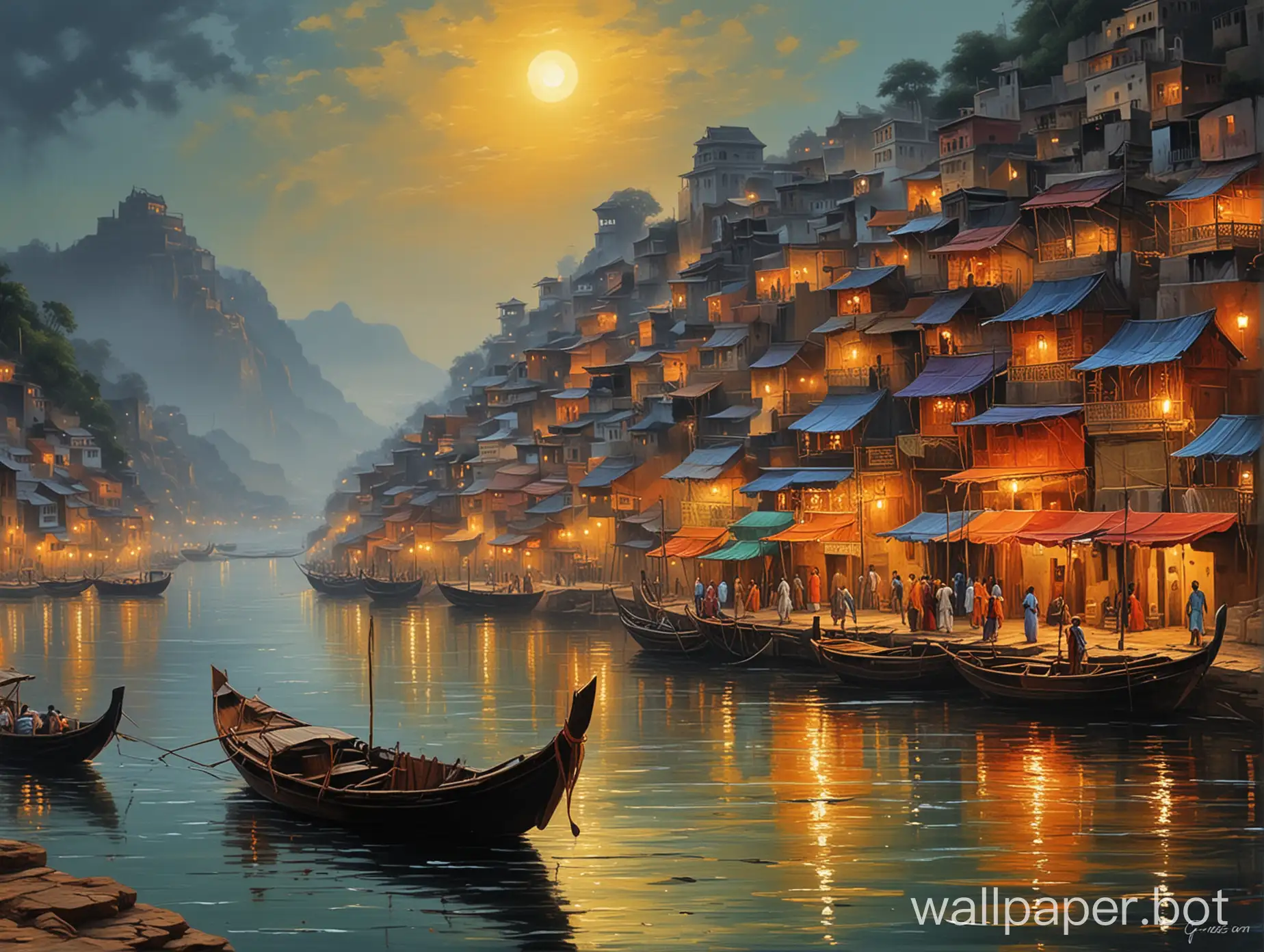 canvas painting of ghat for laptop wallpaper