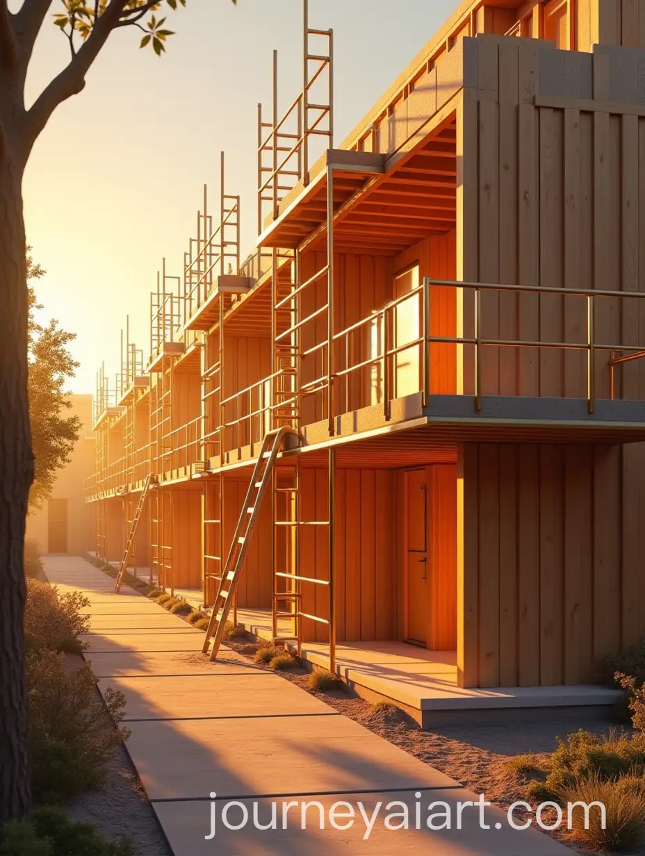 3D-Illustration-of-Duplex-House-Under-Construction-with-Golden-Accents-and-Futuristic-Design