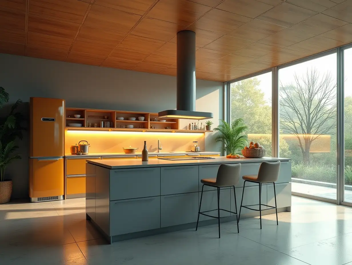 Create a Futuristic Vintage Kitchen in 8K resolution