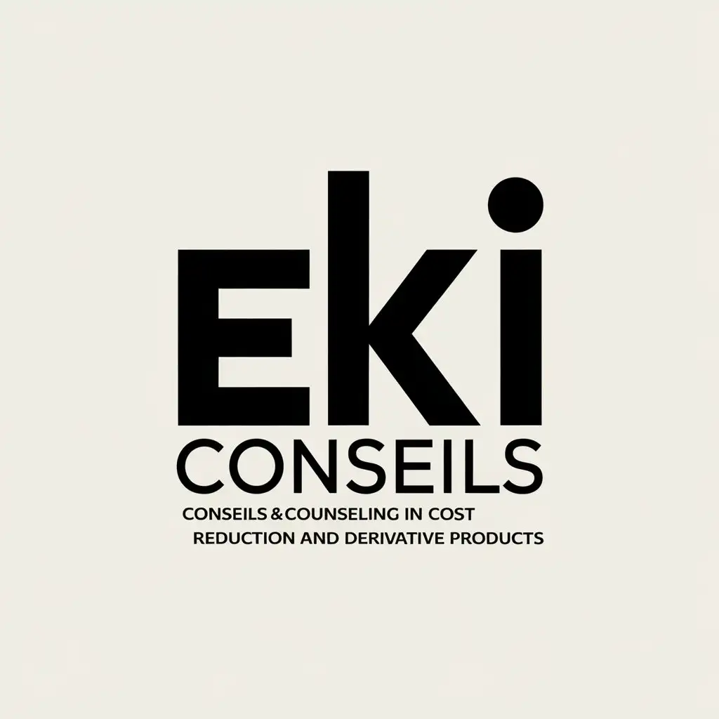 a vector logo design,with the text "EKI CONSEILSnCounseling in Cost Reduction and Derivative Products", main symbol:EKI CONSEILS,Moderate,clear background