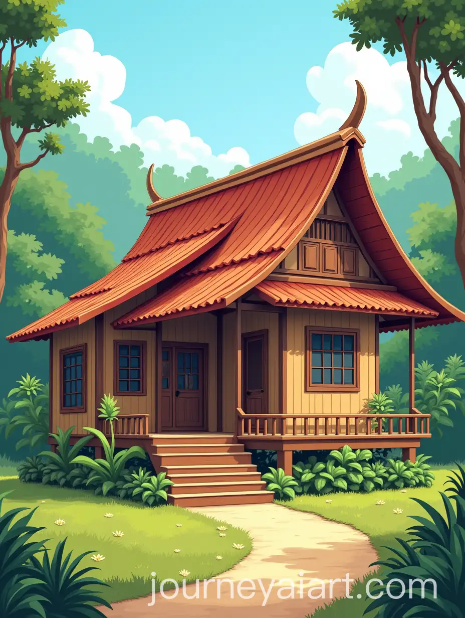 Cartoon-Drawing-of-Traditional-South-Kalimantan-Bubungan-Tinggi-House