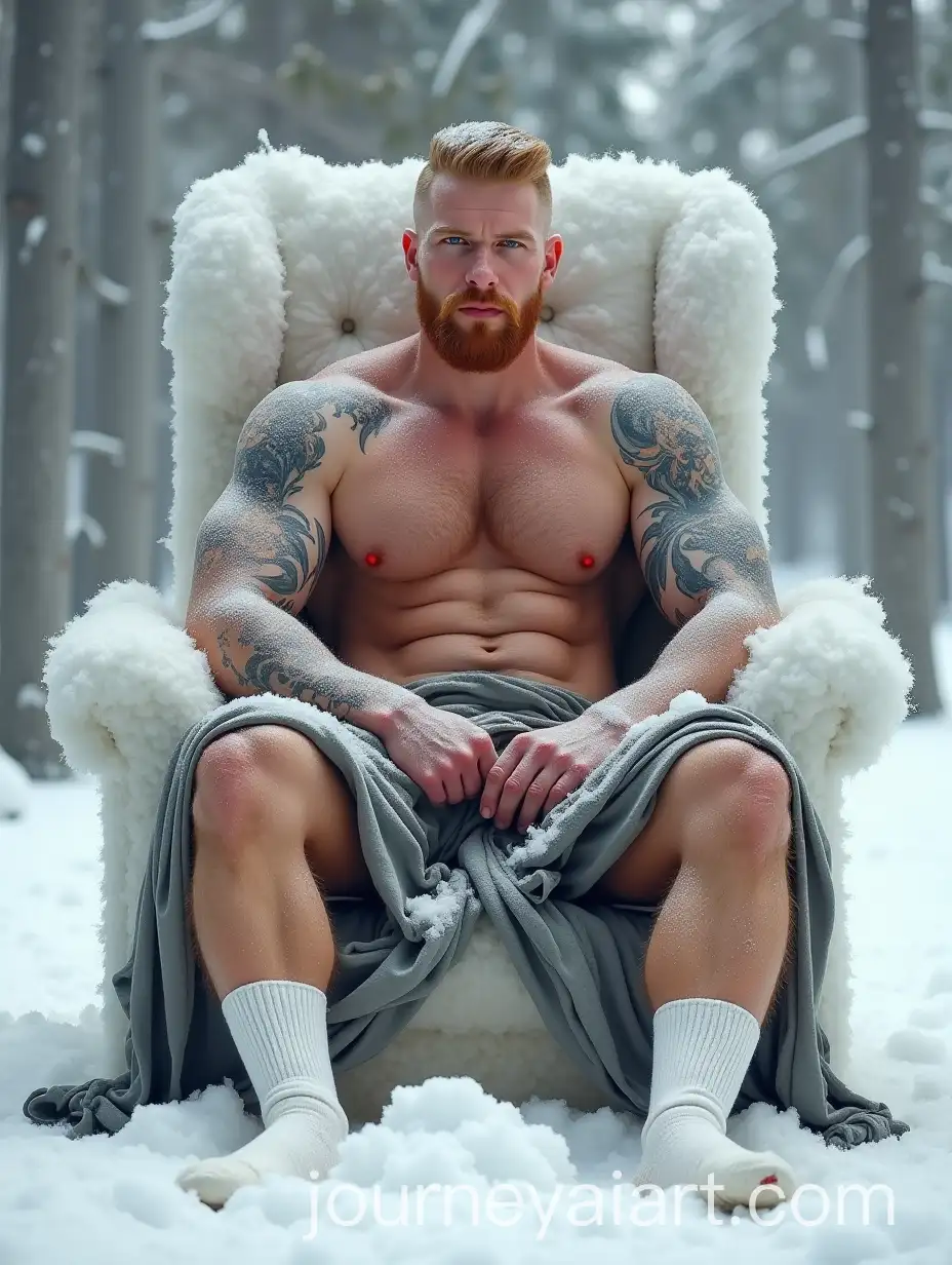 Handsome-Ginger-Man-Sitting-on-Snow-Throne-in-Officer-Clothes