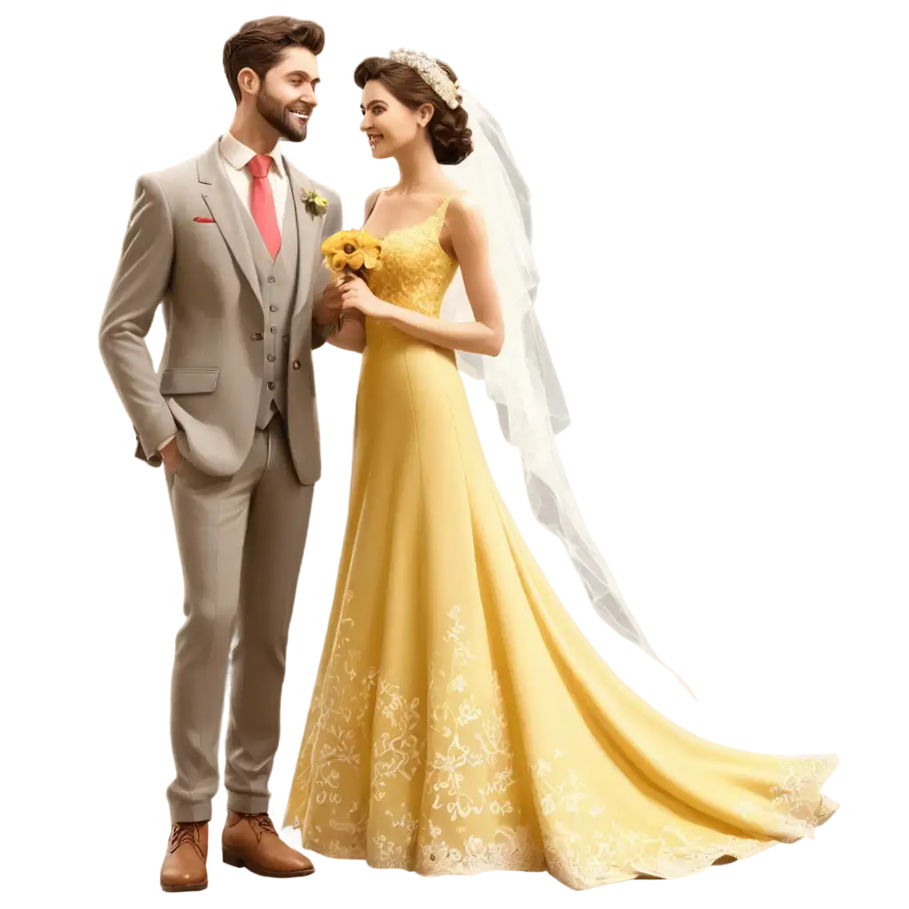 Elegant-Wedding-Couple-in-Yellow-Dress-PNG-Beautiful-Illustration-for-Wedding-Themes