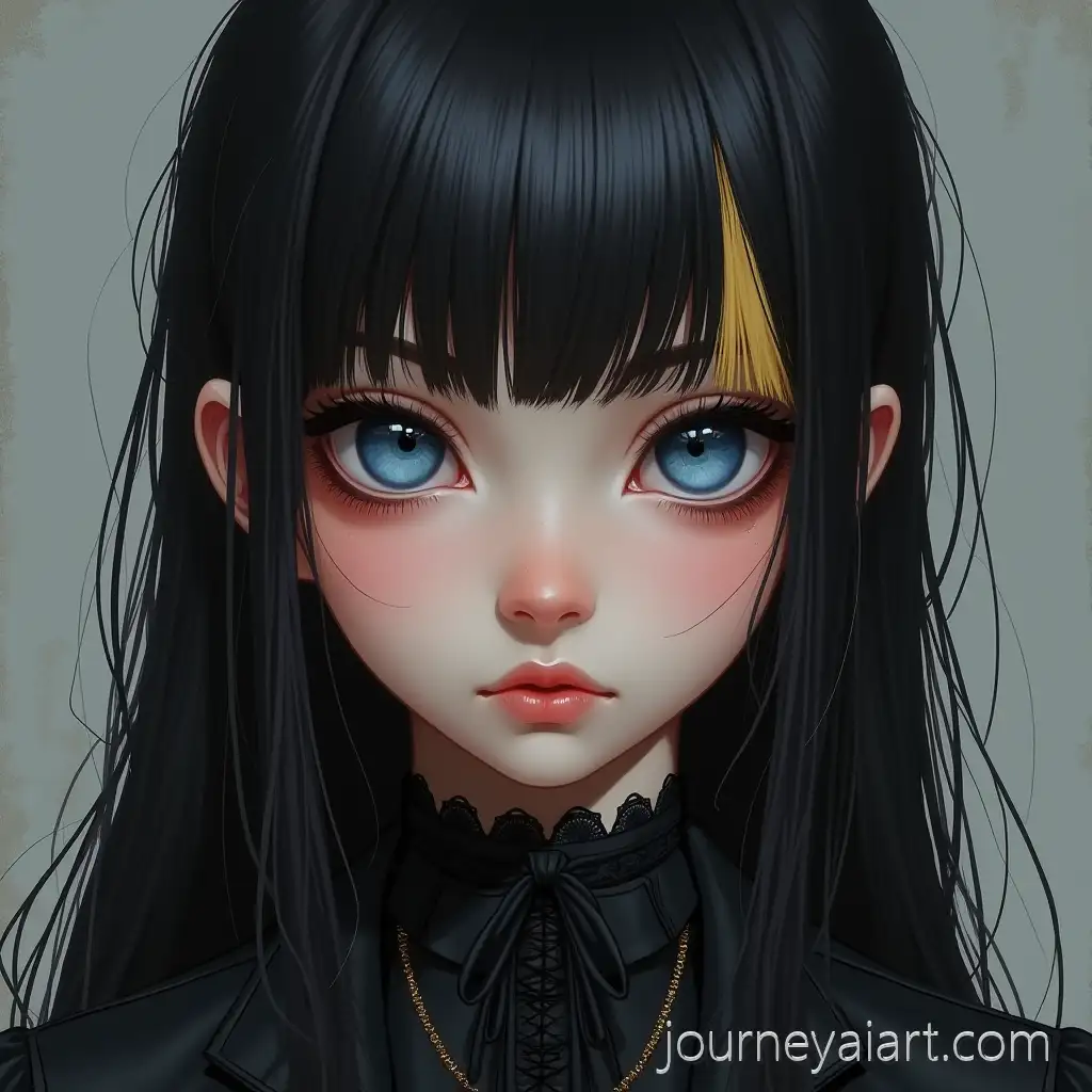 Semi-Realistic-Goth-Girl-with-Black-Hair-and-BlondeAI-Art-Prompt-Expansion-Bangs-in-Gothic-Outfit