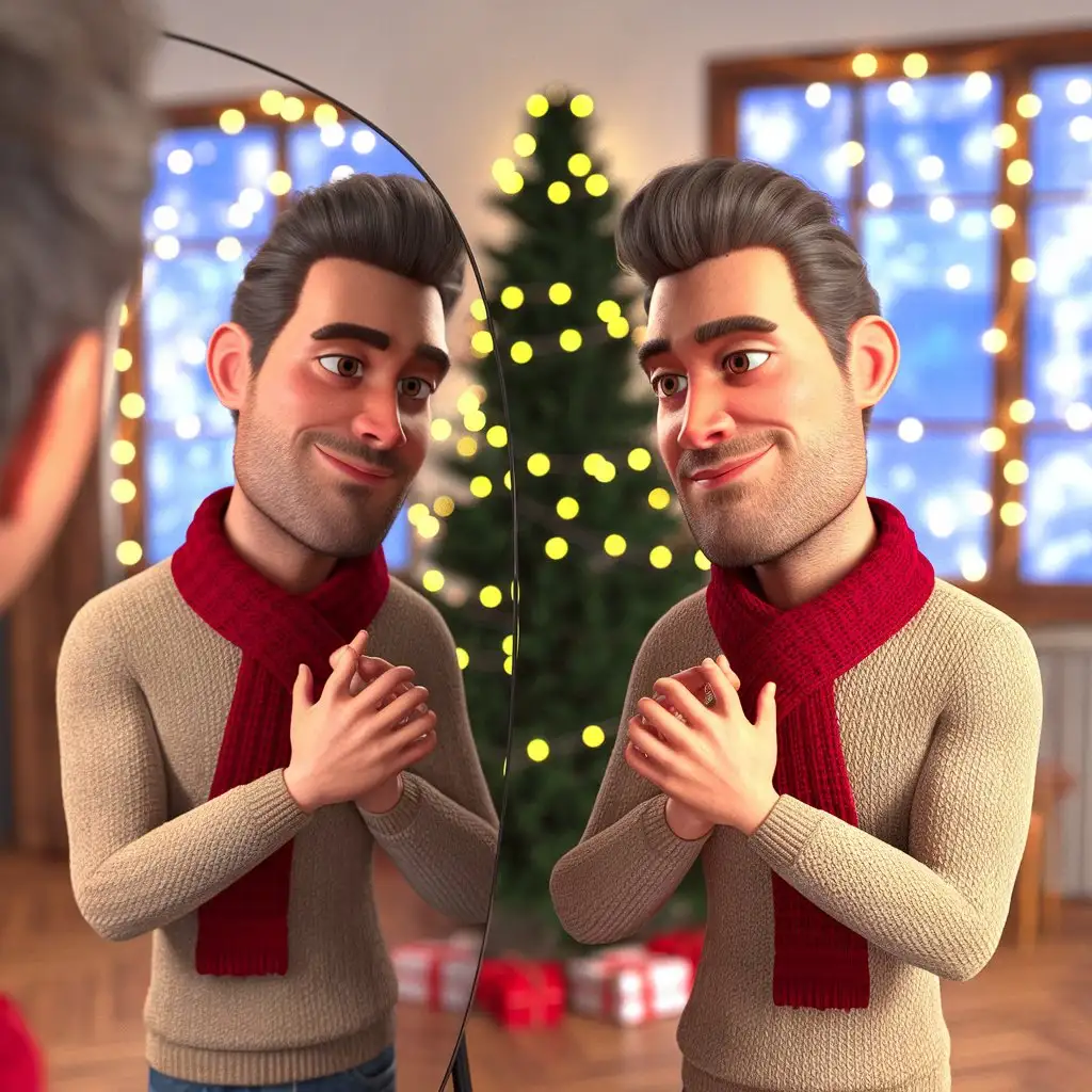 Realistic-Man-Admiring-Himself-in-the-Mirror-During-New-Years-Holiday