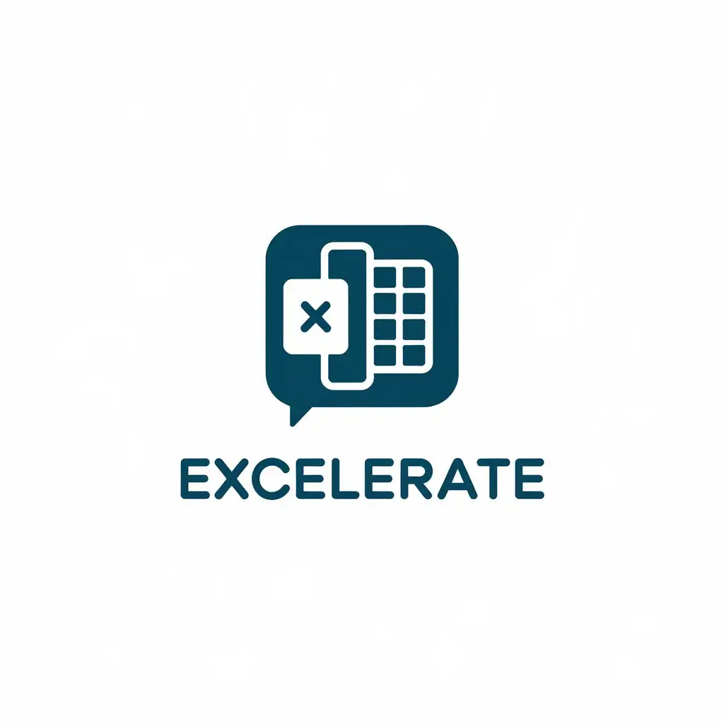 LOGO Design for Excelerate Excel Spreadsheet Integrated with Chat Bubble in Rounded Square Shape