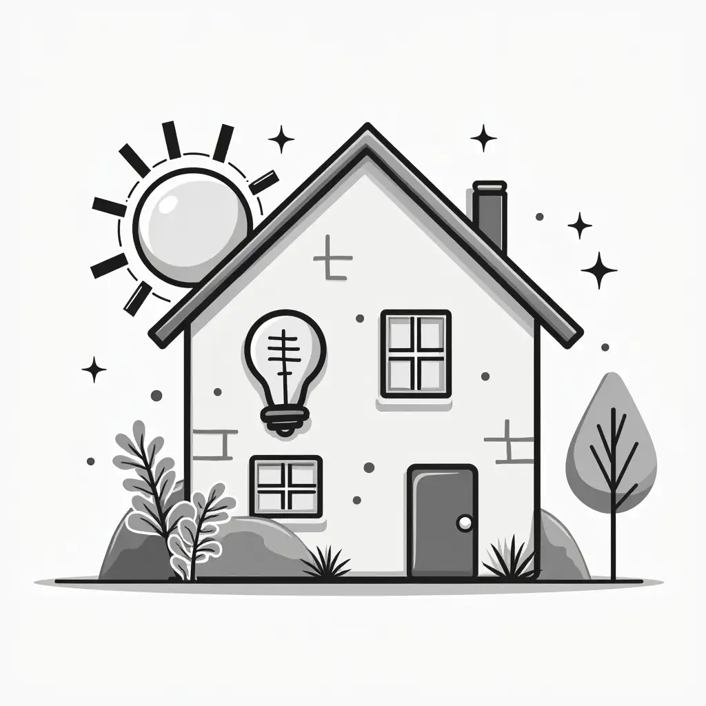 Simple-Black-and-White-Illustration-of-a-Home-Saving-Energy-Costs