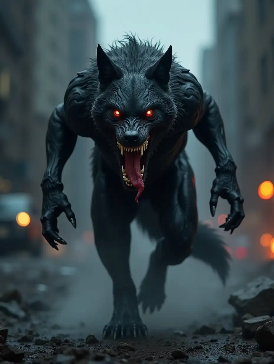 Venom wolf walk angry in destroy city dark