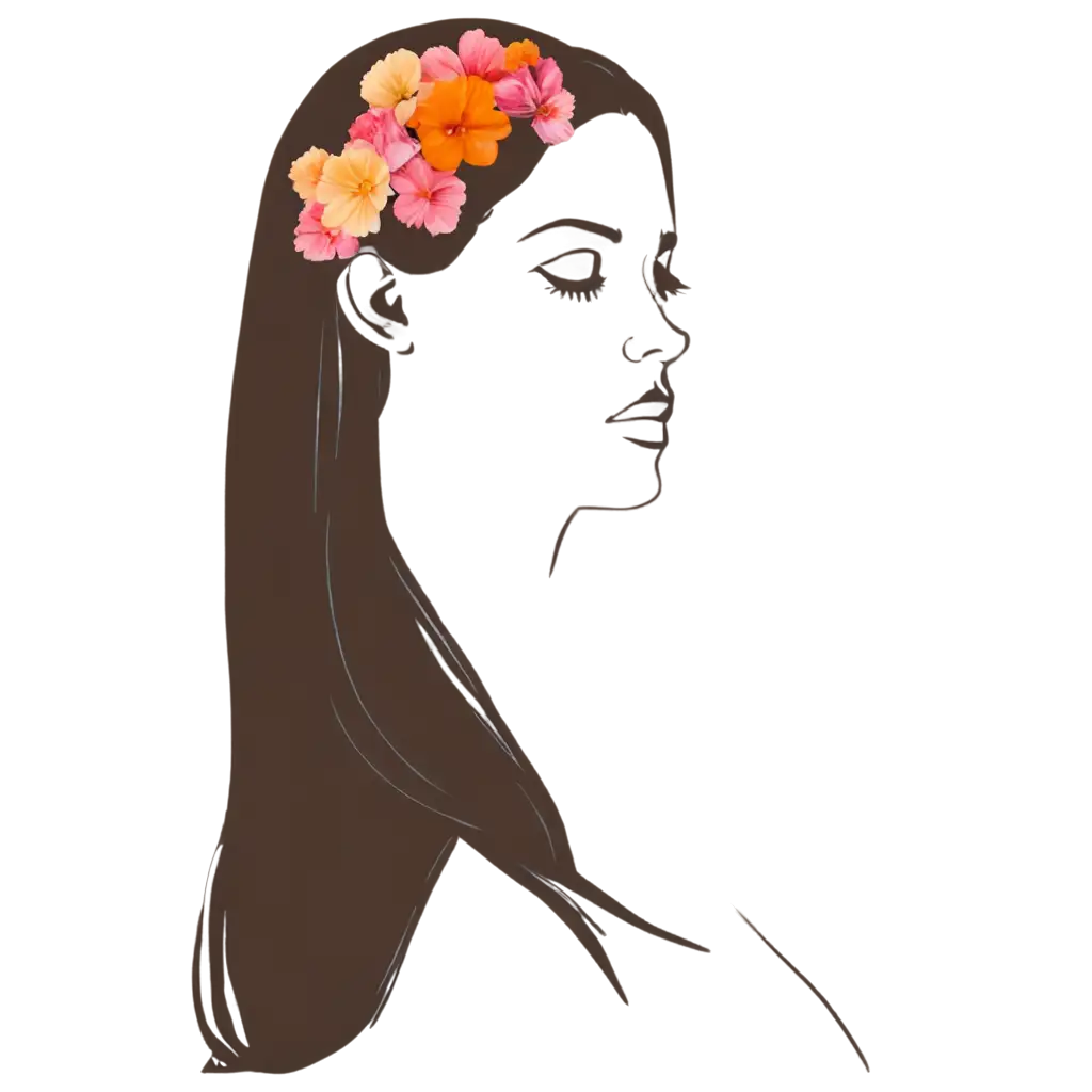 Floral-Profile-Bust-PNG-of-a-Woman-with-Long-Hair-for-International-Womens-Day-Celebration