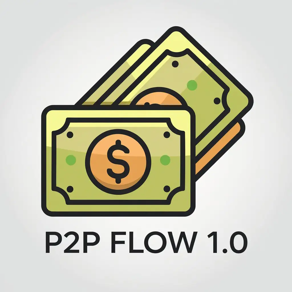 a vector logo design,with the text "P2P FLOW 1.0", main symbol:Cash,Moderate,clear background