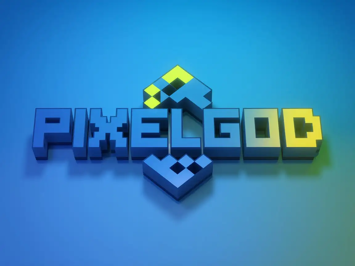 Isolated Voxel Style Logo of Pixelgod on Blank Background