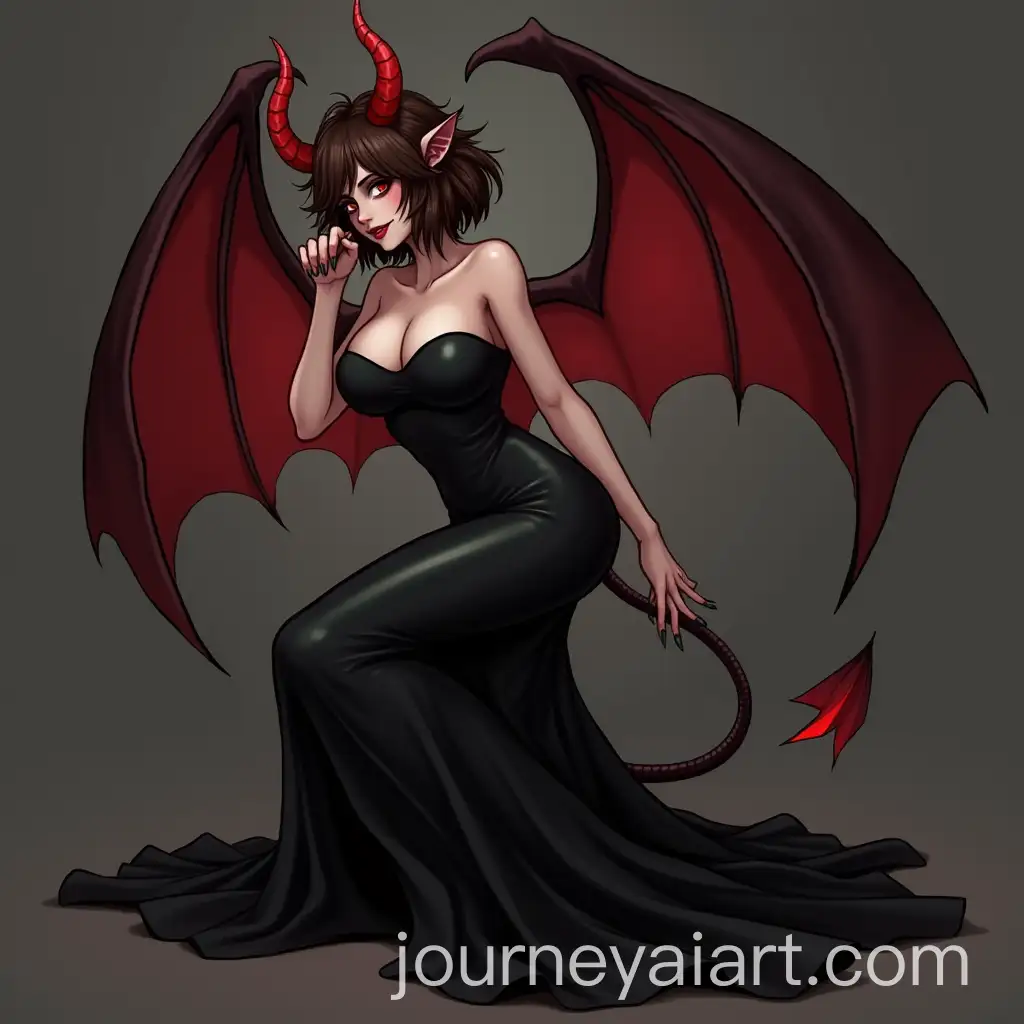 Mysterious-Demon-Woman-with-Bat-Wings-in-Black-Matte-Dress