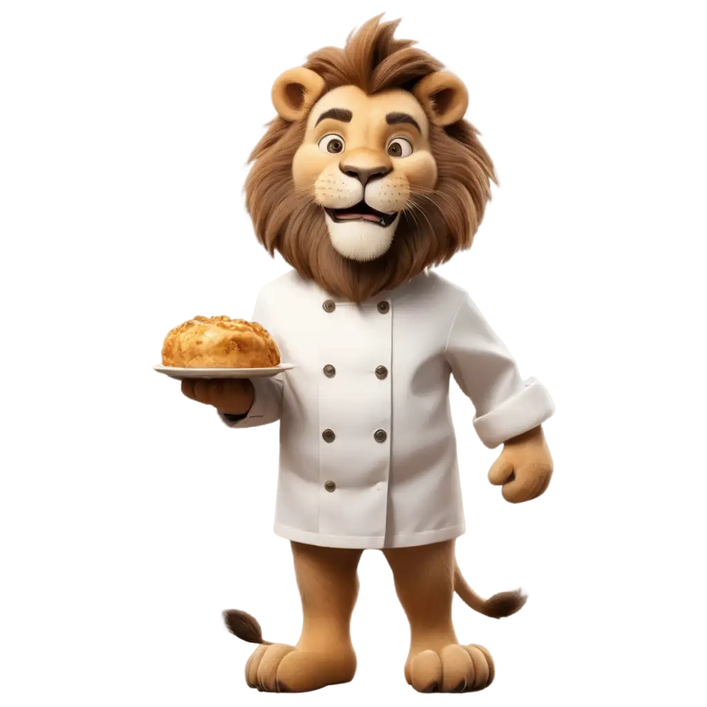 PNG-Image-of-a-Lion-in-Chef-Coat-Holding-a-Plate-with-a-Dish-Creative-AI-Art-Prompt