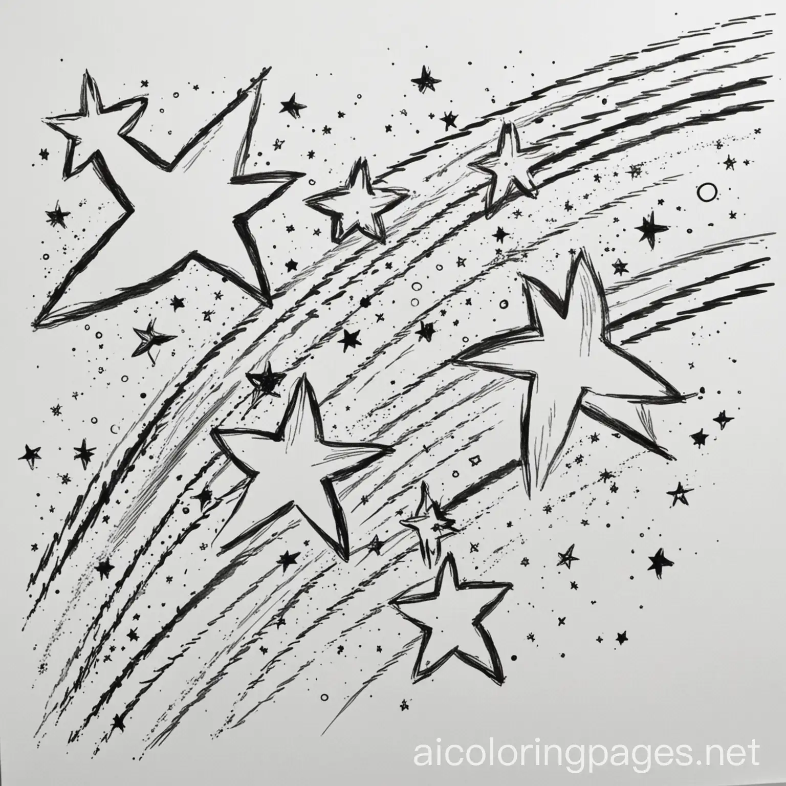 Starry-Night-Sky-Coloring-Page-Shooting-Stars-in-Simple-Black-and-White-Line-Art