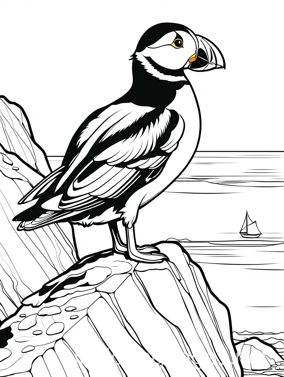 Puffin-Coloring-Page-by-the-Ocean-Black-and-White-Line-Art-for-Kids