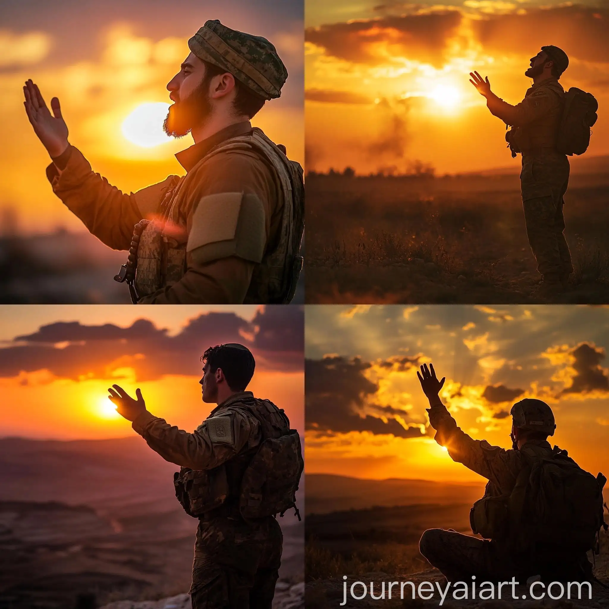 Israeli-Soldier-Praying-Tefillin-at-Sunset