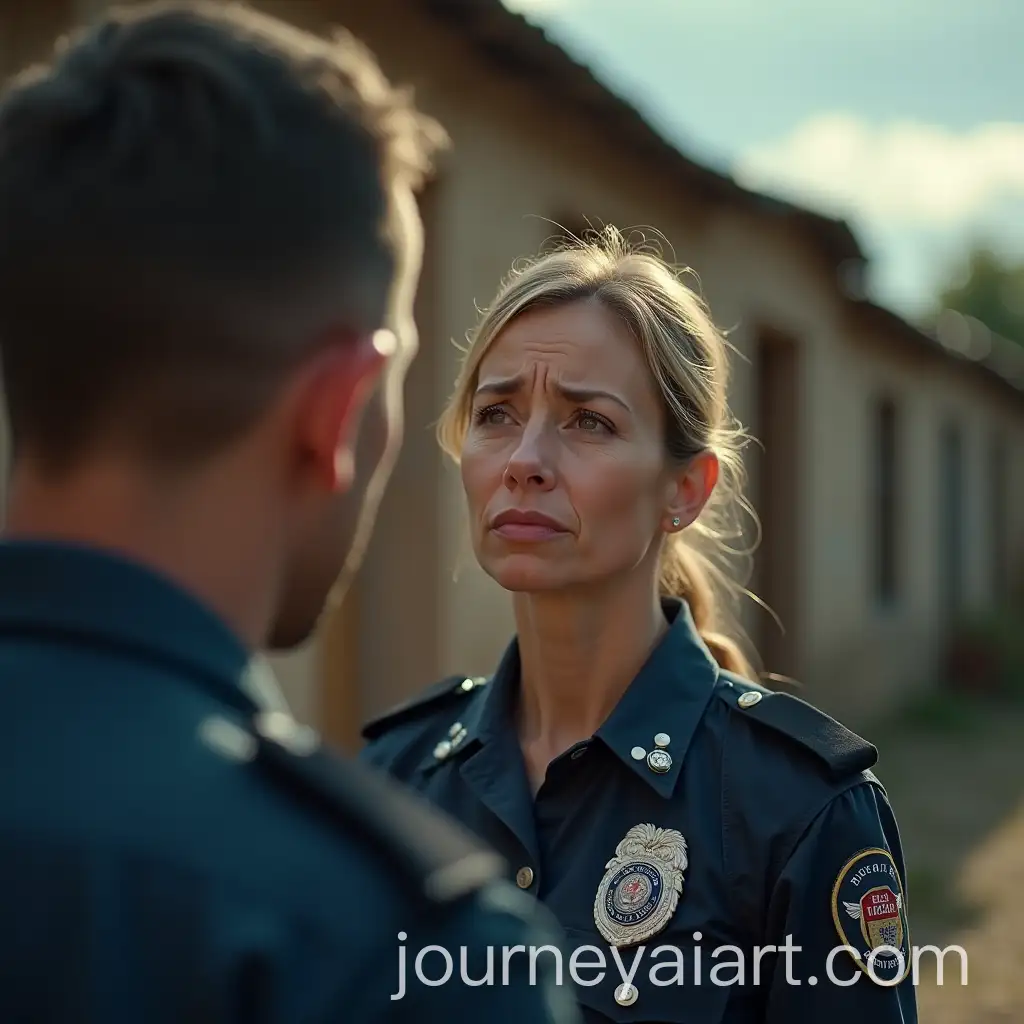Crying-Lady-Police-Officer-in-Old-Village-Background-Cinestill-Bodycam-Style