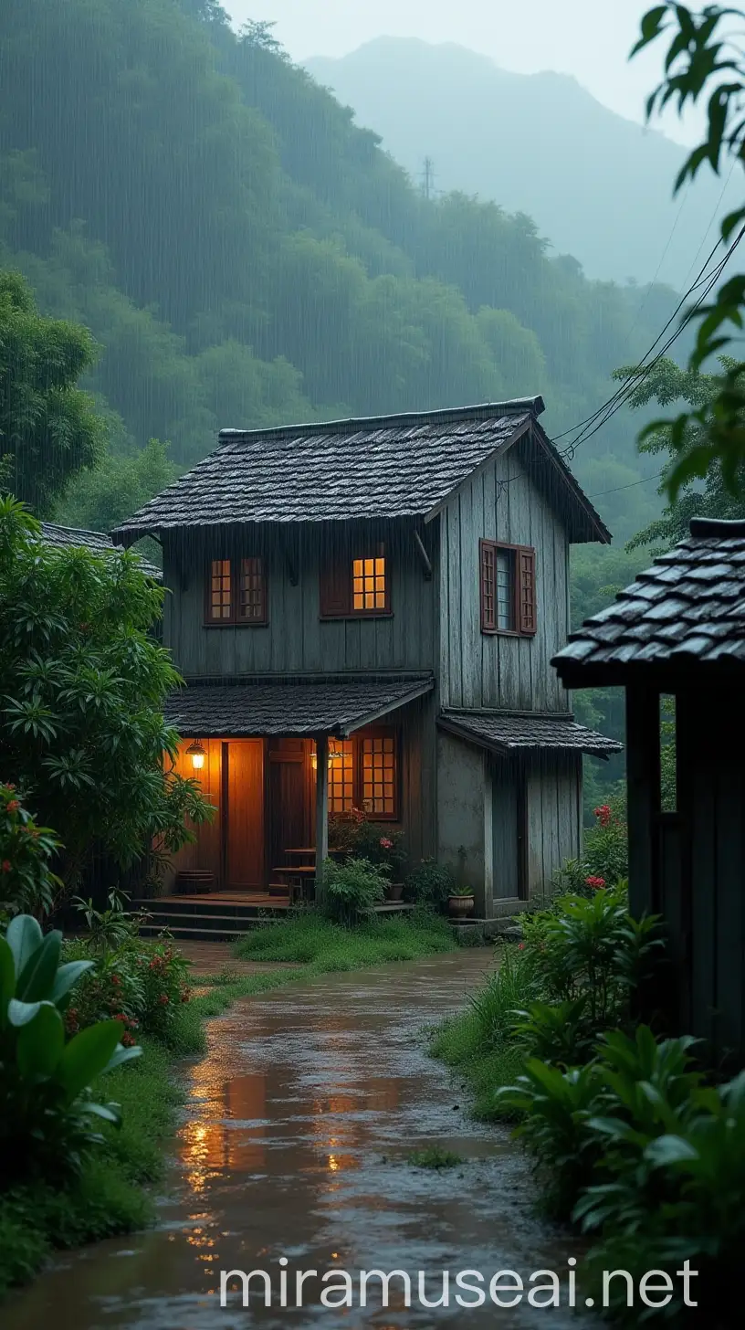 Rainy Village Vietnamese House Whirled Around