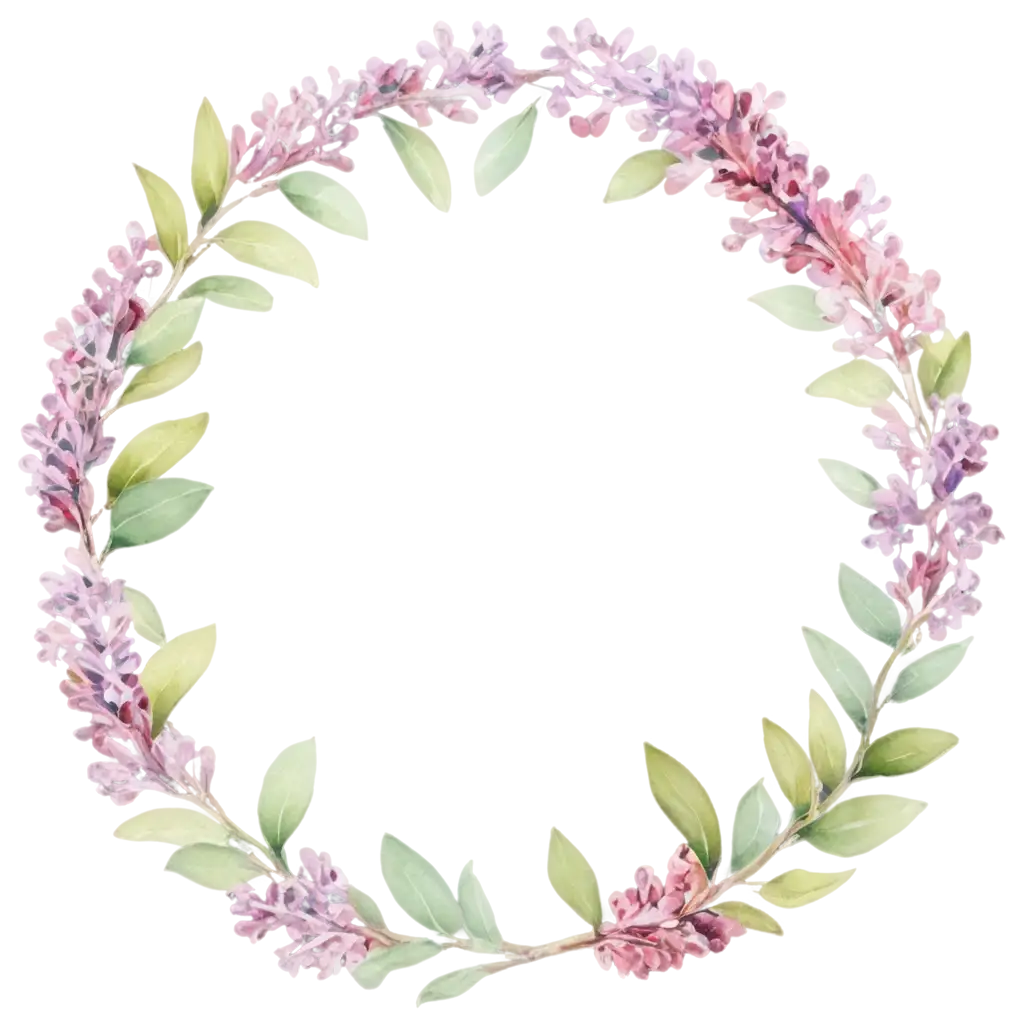 lilac wreath, 2D,Hand drawn, watercolor style