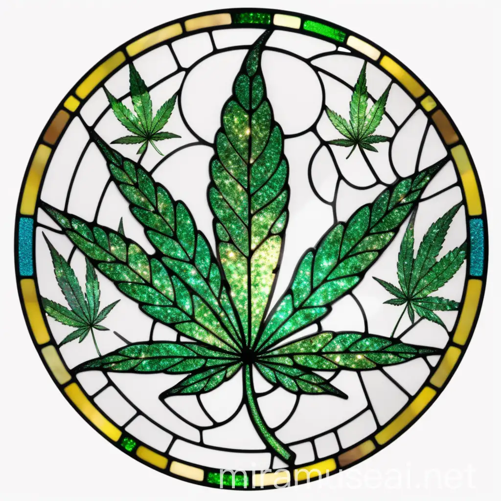 Colorful Stained Glass Art of Glitter Weed Cannabis Leaves