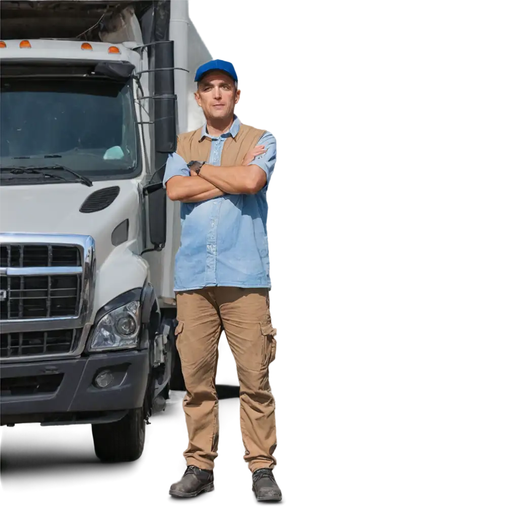 Trailer-Truck-Driver-Standing-in-Front-of-His-Truck-PNG-HighQuality-Image-for-Multiple-Uses