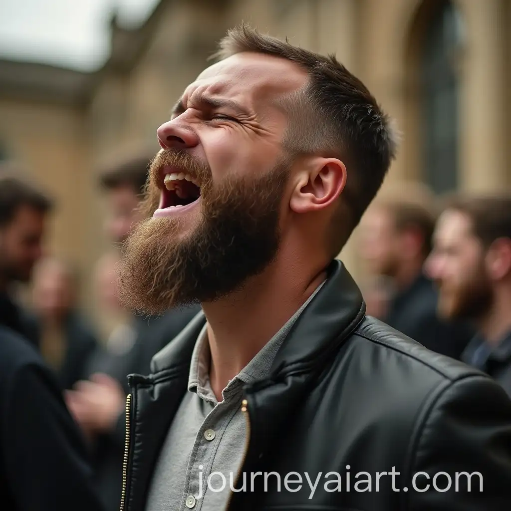 Man-with-Short-Beard-Crying-and-Shouting-Outside-Museum-on-His-26th-Birthday
