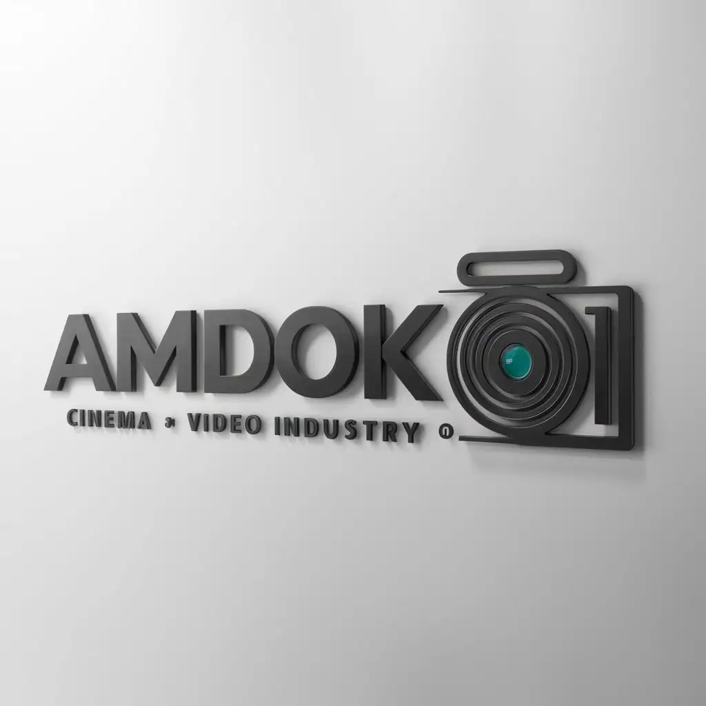 a logo design,with the text "amdOK", main symbol:camera,complex,be used in cinema and video industry,clear background