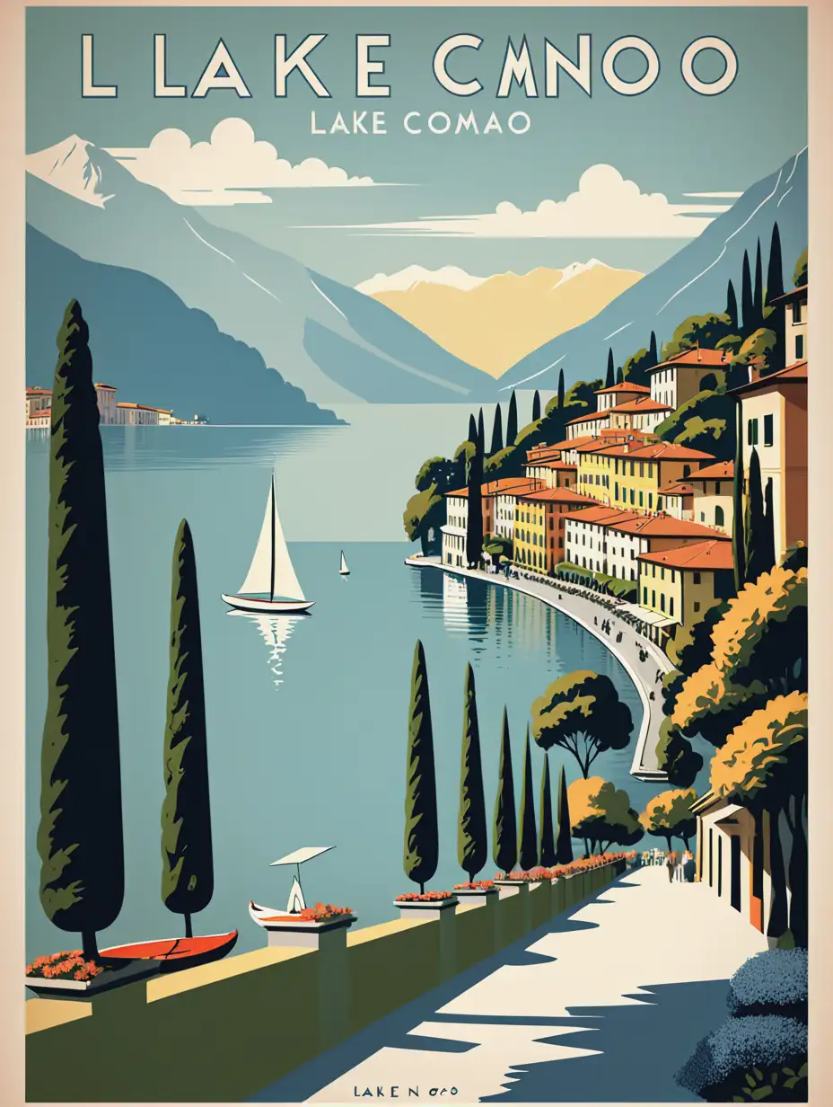 Vintage 1950s Travel Poster of Lake Como with Intricate HandDrawn Details