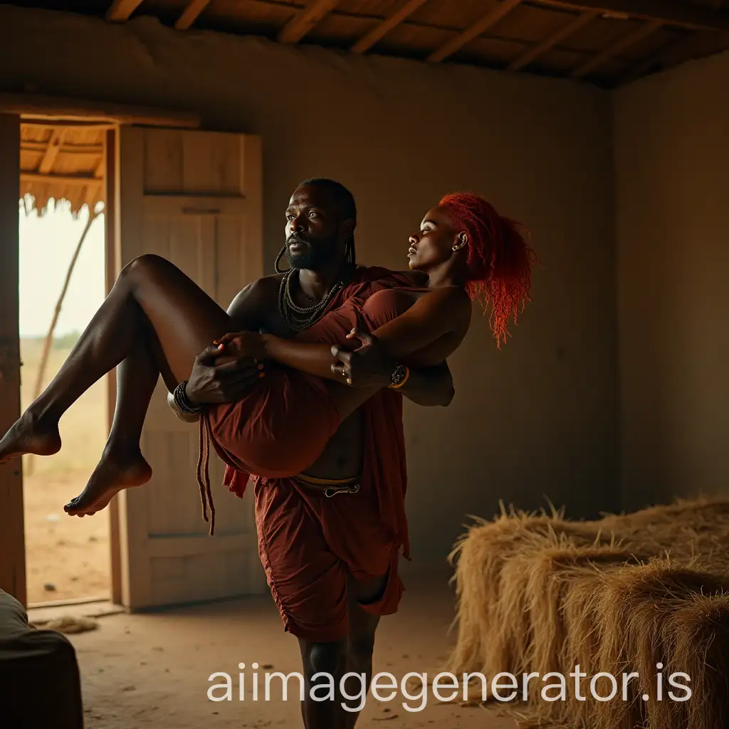 Bambara-Warrior-Carrying-RedHaired-Captive-Woman-to-Straw-Bed