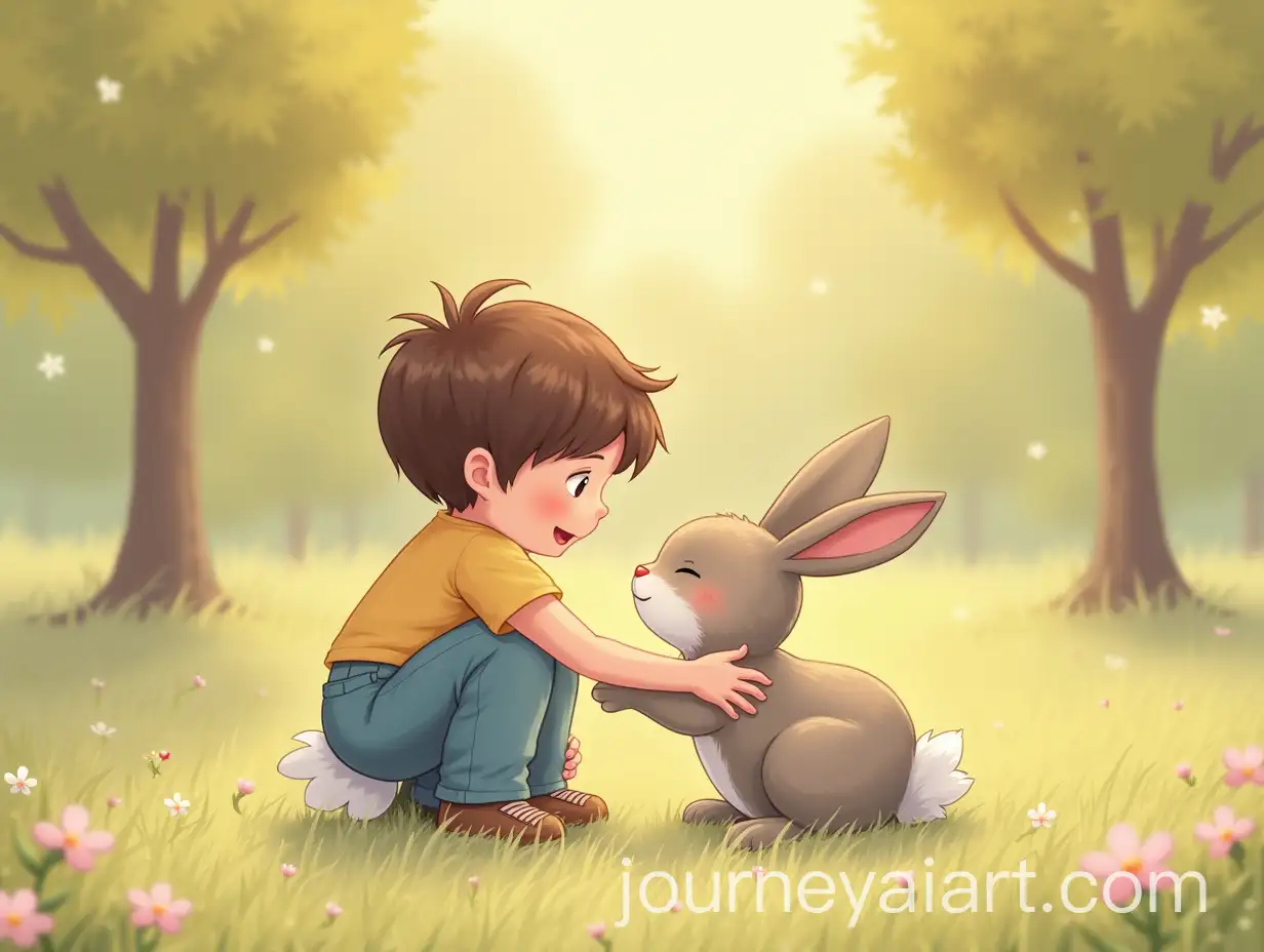ChildAI-Image-Prompt-Expansion-Comforting-a-Sad-Friend-with-a-Bunny-Offering-a-Flower-in-a-Calm-Park