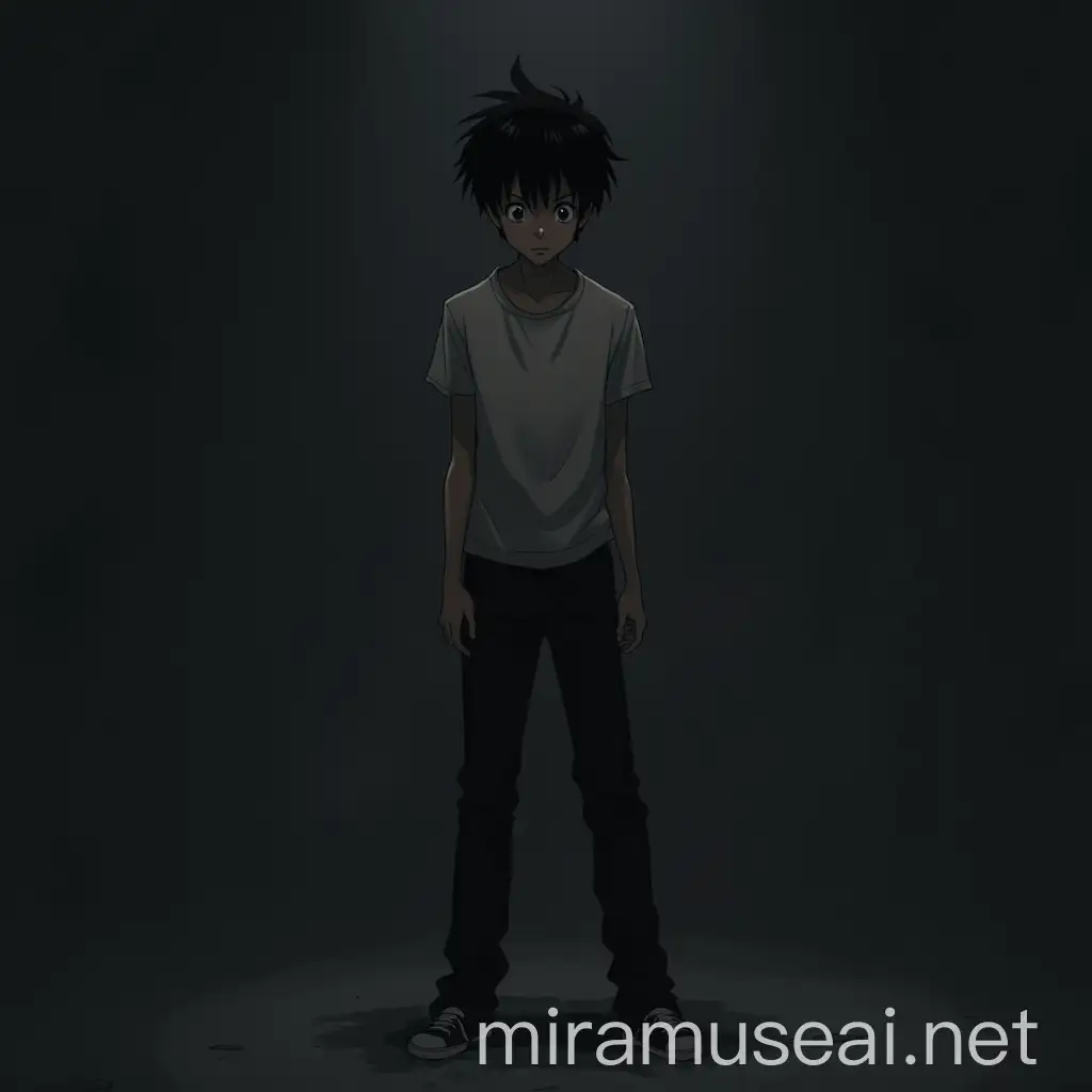 Anime Style Timid Teenager in Dark Aura