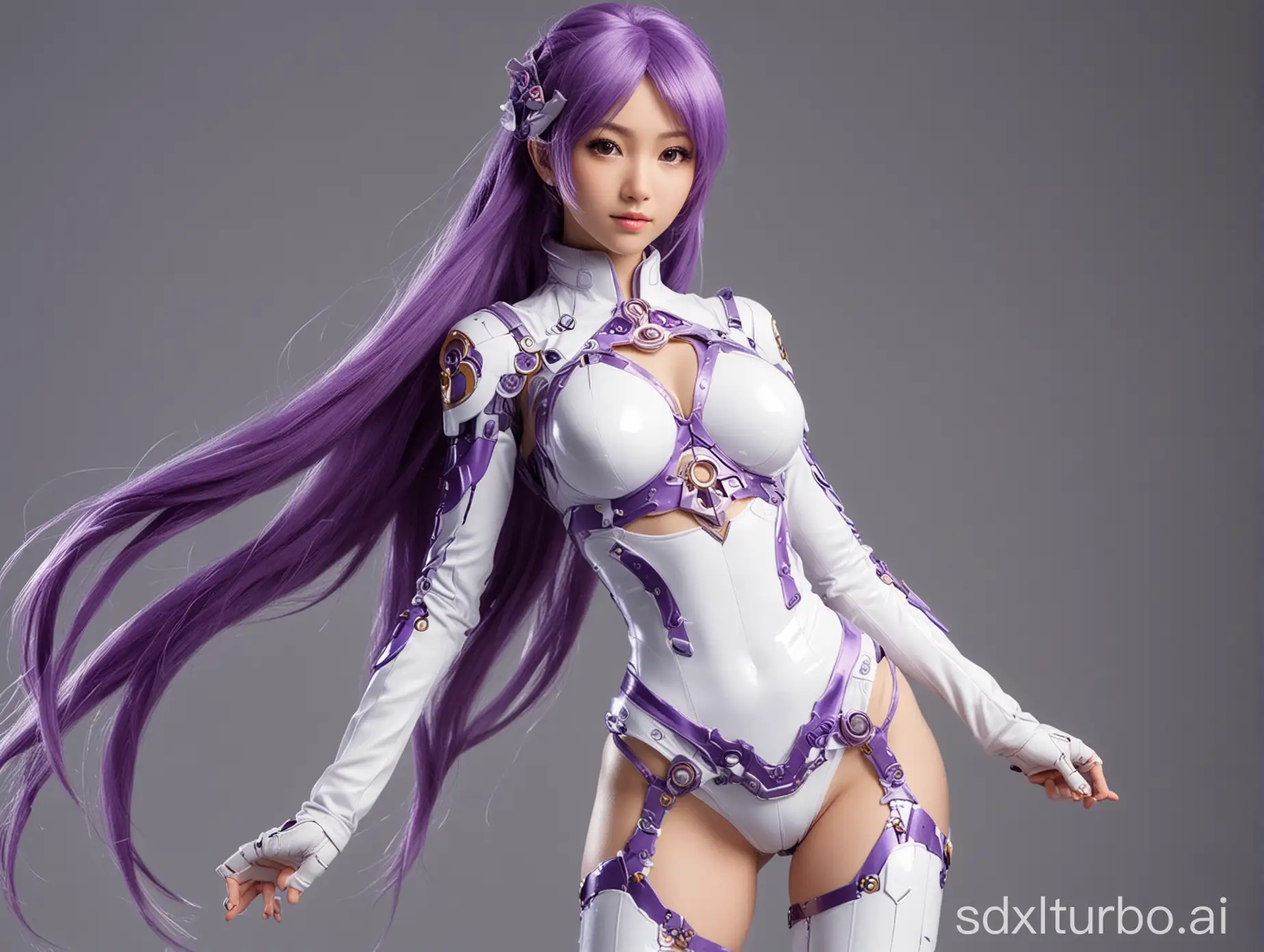 Retro-Futuristic-Heroine-with-Long-Purple-Hair-in-White-and-Purple-Outfit